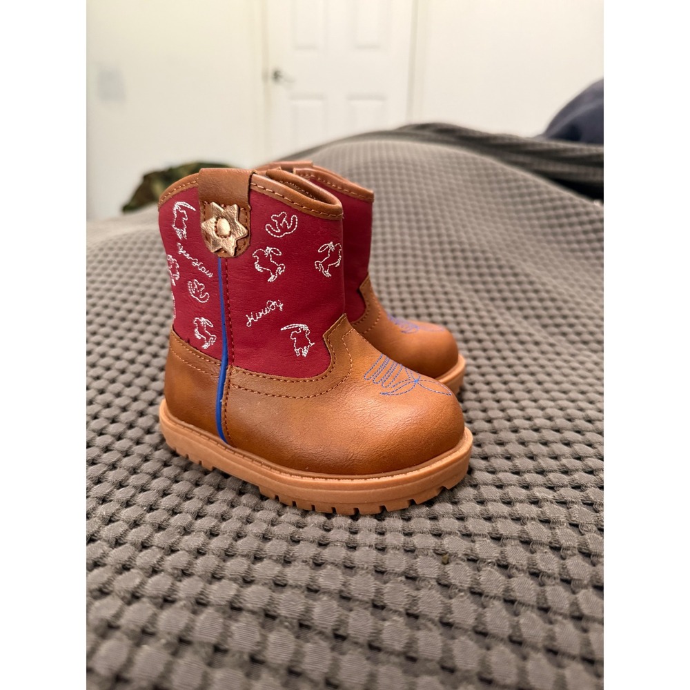 Wonder Nation Baby Western Cowboy Boots Brown Red Star Size 4